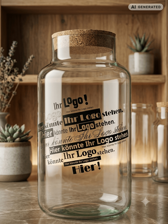 Glas mit Logo auf Flasche vor Regal #ai