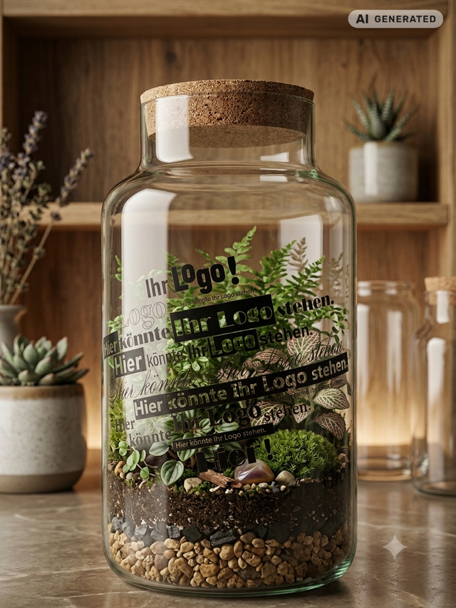 Flaschengarten mit Logo auf Flasche in Zimmer #ai
