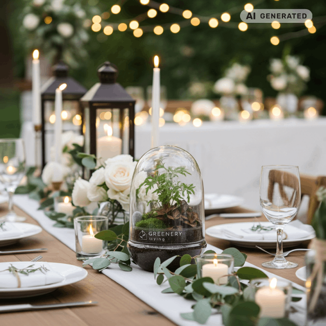 Greenery Living Flaschengarten Deko auf Hochzeitstisch