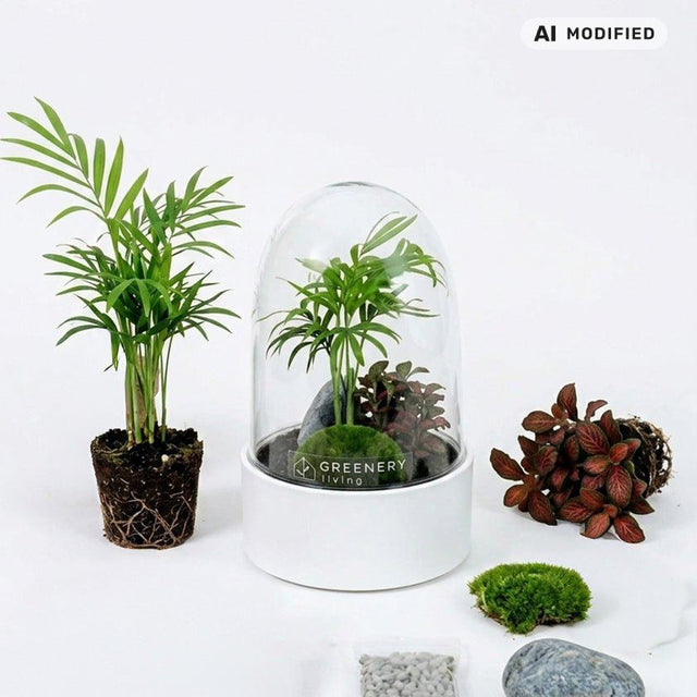 Premium Flaschengarten CERA - Serie (weiß, Dome) DIY - Set - Greenery Living