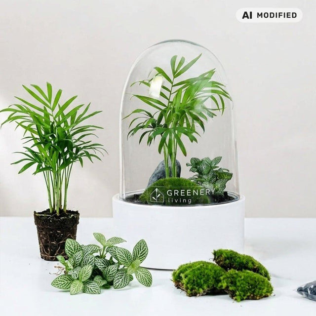 Premium Flaschengarten CERA - Serie (weiß, Dome) DIY - Set - Greenery Living