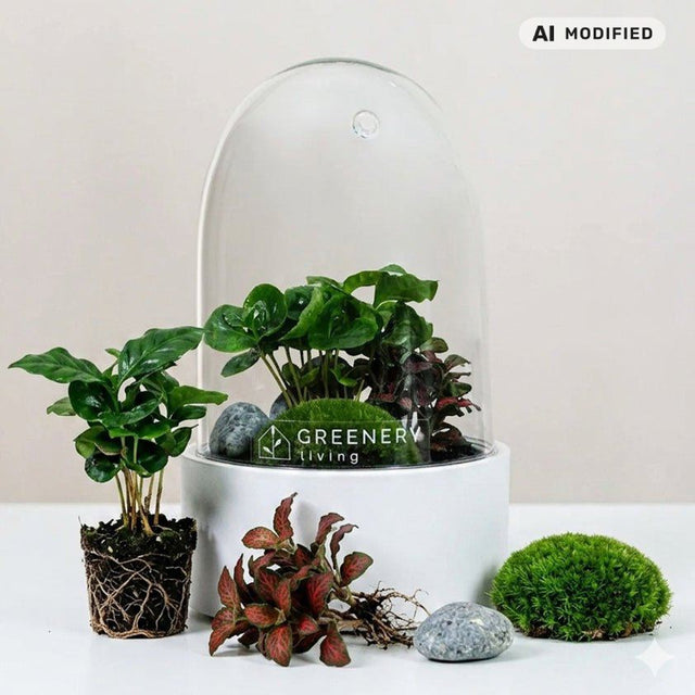 Premium Flaschengarten CERA - Serie (weiß, Dome) DIY - Set - Greenery Living