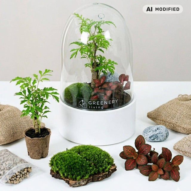 Premium Flaschengarten CERA - Serie (weiß, Dome) DIY - Set - Greenery Living